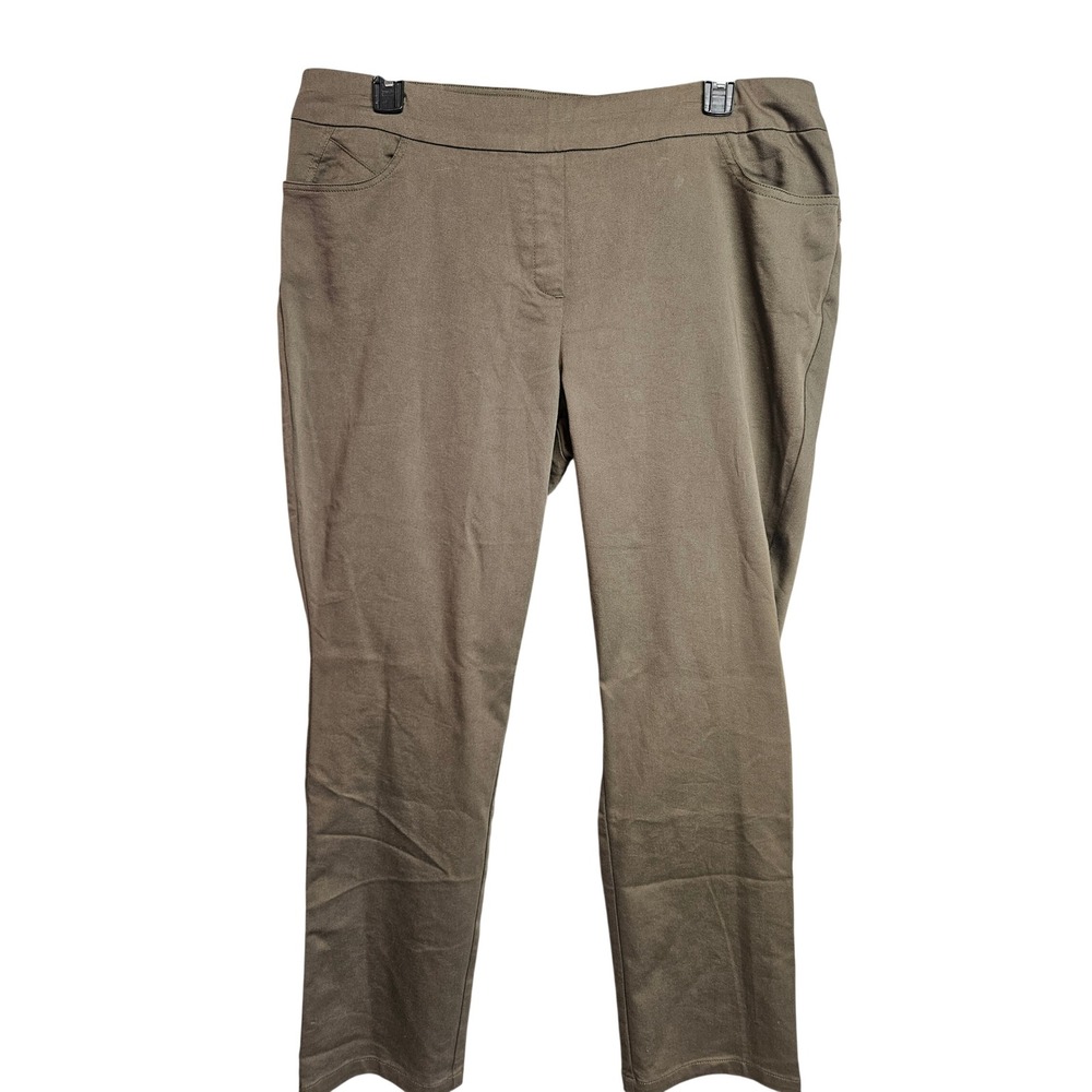 Napa Valley Womens 18W Comfort Waist Pull On Pants Olive Drab Stretch Straight